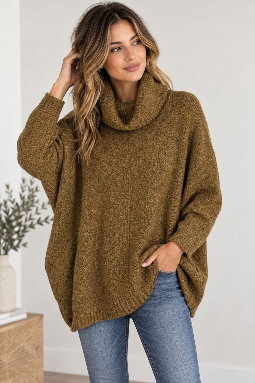 NWT Time and Tru Cowl Neck Sweater Womens L Brown Marled Oversized Cozy Soft